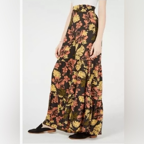 Free People Tiered Pants Black Floral Bell Bottom - Picture 1 of 7
